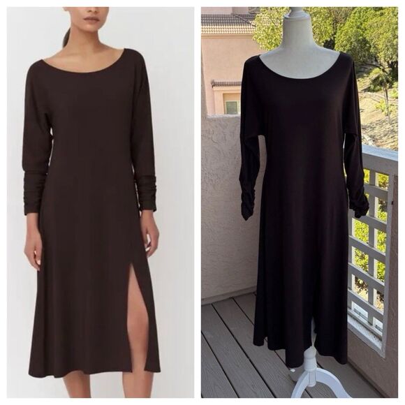 Cuyana Dresses & Skirts - CUYANA Dolman Sleeve Midi Dress Medium Organic Pima Cotton Lagenlook Ruched Cuff